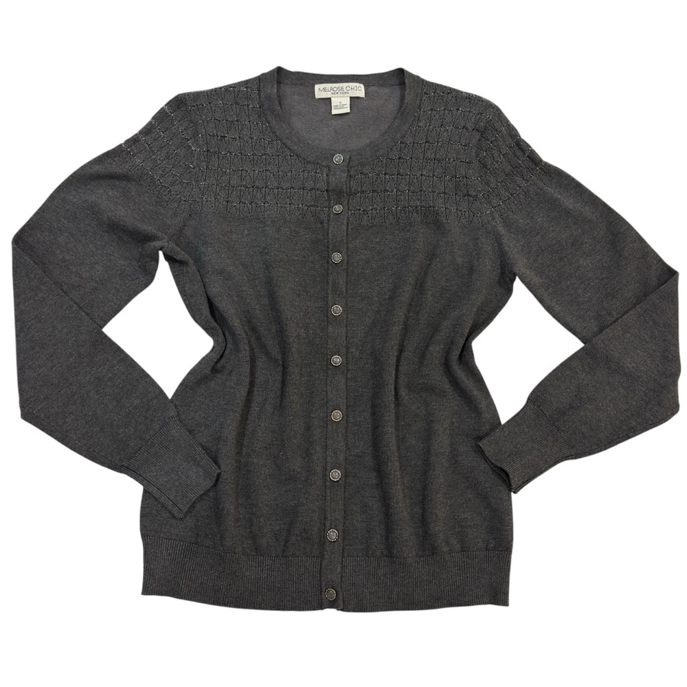 MELROSE CHIC New York Cardigan sweater gray LG Embellished Buttons